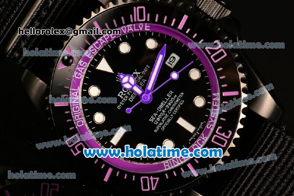 Rolex Sea-Dweller Deepsea Asia 2813 Automatic PVD Case with Black Nylon Strap and Purple Diver Index - Click Image to Close